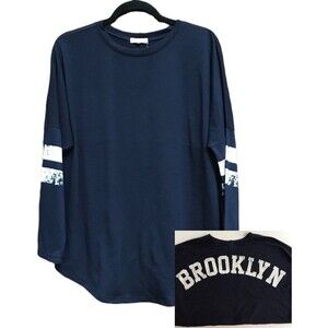 About A Girl Navy Blue Brooklyn Spirit Jersey Long Dolman Sleeve Women Size XL